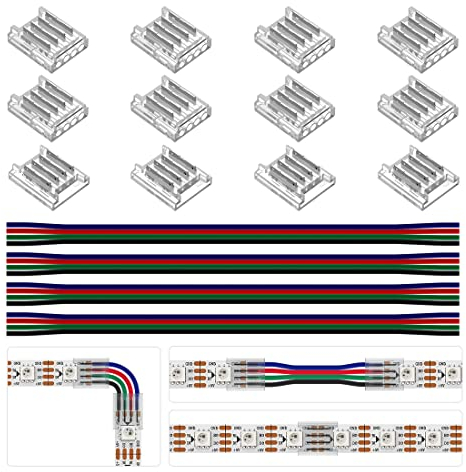 BTF-LIGHTING SMD 4pin 10mm Connector kit 12pcs Transparent Connector 4pcs 15cm lang 22AWG Verlängerungskabel Draht zu Board/Board zu Board für spaltfreies Löten und 4pin LED-Licht Eckenanschluss