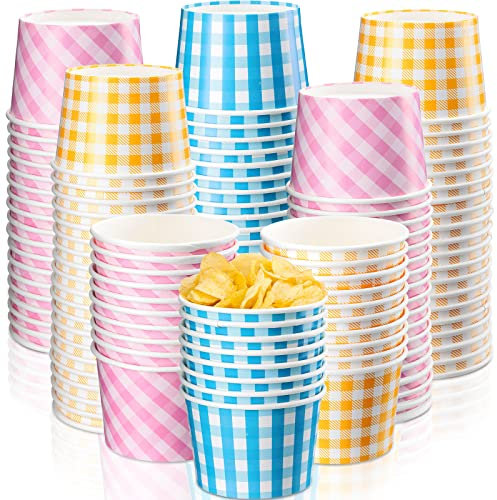 Gerrii 9 oz Easter Paper Ice Cream Cups Gingham Party Supplies Buffalo Plaid Picnic Treat Paper Cups Snack Sundae Yogurt Dessert Cups Checkered Disposable Soup Bowls for Hot, Cold Food (60 Pieces)
