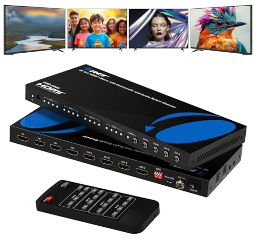 OREI HDMI Matrix 4x4 4K Switcher Splitter (4-Eingang, 4-Output) Switch mit Fernbedienung, unterstützt UltraHD 4K @ 60Hz 4:4:4, HDR, YUV, HDMI 2.0, HDCP 2.2, 3D, 1080p, 18 GBPS - Auto Downscaling 4K &