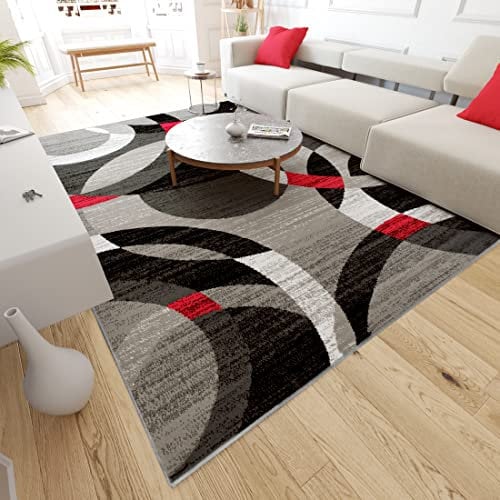 Mazovia Modern Teppich - Kurzflor - Teppich für Wohnzimmer, Schlafzimmer, Esszimmer - ÖKO-TEX Wohnzimmerteppich, Robust und pflegeleicht, Niedrige Florhöhe - Grau Rot 250 x 300 cm