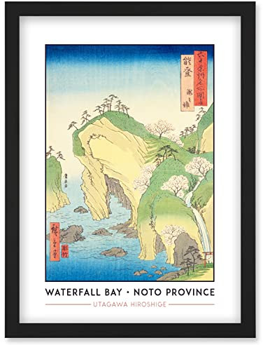 Wee Blue Coo Waterfall Bay Noto Province Utagawa Hiroshige Japanese Woodblock Classic Collection Artwork Framed Wall Art Print A4