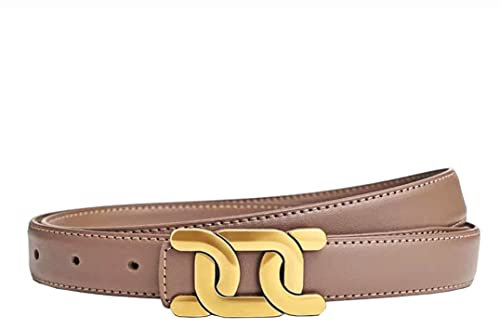 Yuangu Damengürtel für Jeans, Damen-Ledergürtel mit goldfarbener Schnalle, Designer-Gürtel für Hosen, Jeans, Kleider, Khaki, 100cm(Fits 24-31)