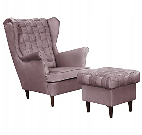 Family Meble Ohrensessel mit Hocker, Modell Carol, Skandinavisch, Relaxsessel aus Webstoff, Loungesessel, Ohrensessel mit Hocker, Bequemer Sessel, Für Wohnzimmer, Esszimmer, Schlafzimmer, Monolith 62