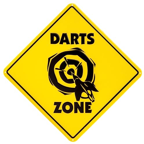 LuckyLinde - Großes 35 x 35 cm Blechschild, geprägtes Deko Schild für Darts Fans - Lets Play Darts - One Hundred and Eighty - Dekorative Dartscheibe