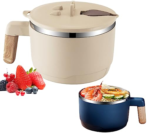 Bol à ramen instantané, en acier inoxydable, bol à soupe japonais, 1000 ml, double isolation, étanche, avec couvercle, anti-fuite, vaisselle pour nouilles instantanées (#C)