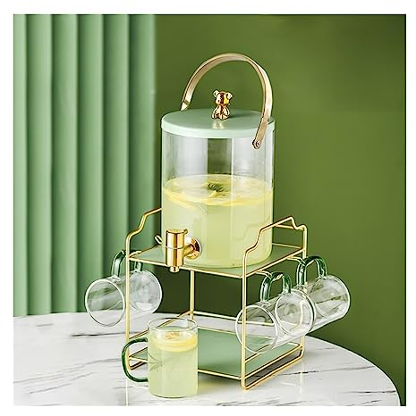 GRFIT Fruchtsaft Krug Kaltwasserkocher aus Glas mit Wasserhahn, Wasserkocher-Set, Kaltwasserbecher, Haushaltsfruchttee, Cola-Selbstbedienungs-Getränkeeimer Wasserkrug (Color : A)