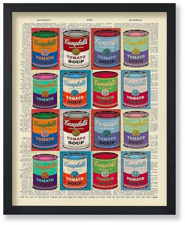 Poster Master Vintage Wörterbuch-Kunstposter – Retro-Pop-Art-Druck – 20,3 x 25,4 cm, ungerahmt – Geschenk für Künstler, Freund – Tomatensuppendosen, Warhol, modern, Buchseite – Wanddekoration für
