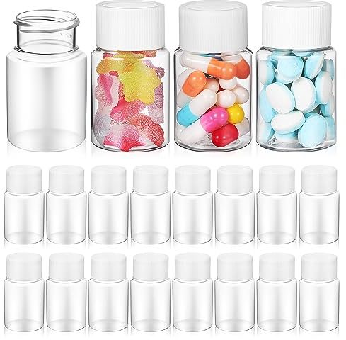 ULTECHNOVO 20Pcs 30ml Clear Pill Bottles Organiser, Portable Empty Pill Dispensers Jar for Liquid Tablet
