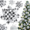 Pecehom 16 Pieces Poinsettia Christmas Decorations,Glitter Artificial Poinsettia Flowers Christmas Tree Ornaments,for New Year Wedding Xmas Wreath Home Party Decor (Black and White)