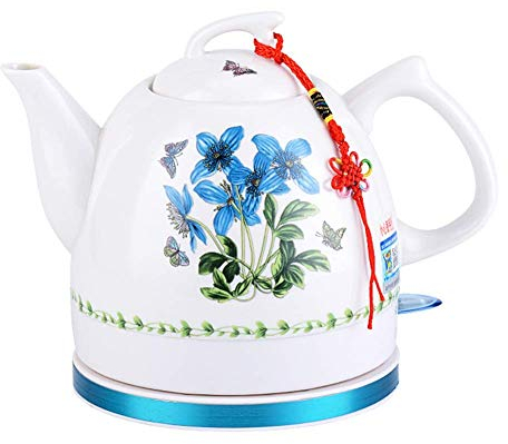 Bollitore elettrico in ceramica, teiera senza fili, teiera-retrò da 1 litro, 1000 W, acqua veloce per tè, caffè, zuppa, farina d'avena, base rimovibile, spegnimento automatico, protezione contro