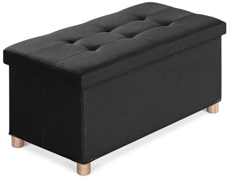 BRIAN & DANY Sitzbank mit Stauraum, Faltbar Sitztruhe Sitzhocker mit Deckel, Sitzcube Fußablage, Schwarz, 76 x 38 x 38 cm