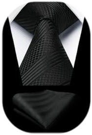 Enlision Krawatte Schwarz Herren Streifen krawatte mit Einstecktuch Set Seide Krawatten für Herren für Hochzeit Formelle Geschäfte Weihnachten,Schwarze