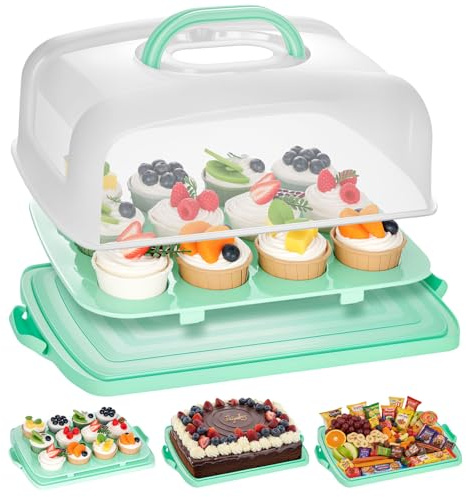 VGOODALL Kuchenträger mit Deckel, Grün Kuchenhalter Cupcake Behälter für 12 Cupcakes 2 in 1 Tragbarer Dessertbehälter für Kuchen Kuchen Muffin Schuster, HVG0550