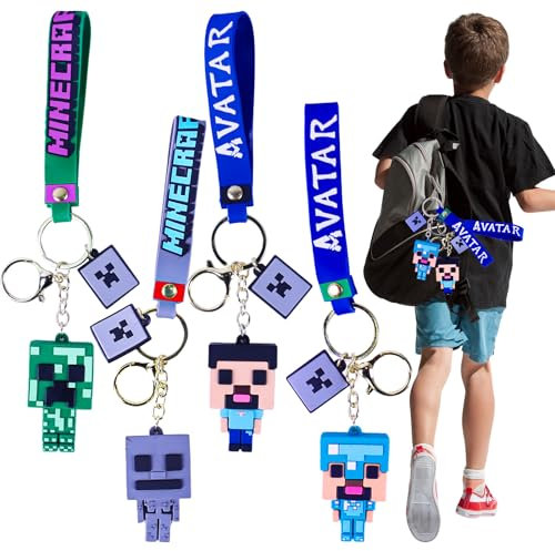 4 Pièces Jeux Vidéo Porte-clés, Mini Anime Dessin animé Porte-clés, Game Porte-clés pour Les Fêtes d'anniversaire, Mini Silicone Porte-clés pour Enfants, Cadeau d'anniversaire pour Enfants