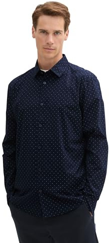 Tom Tailor Herren Tailliertes Hemd mit Alloverprint,36038 - Navy dot Design, M