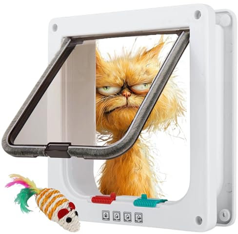 PETAIL® | Gatera para Gatos | Puerta para Gato con Cierre magnético de 4 vías | Puerta para Mascotas para Gatos y Perros | Regalo ratón Juguete (L 25,5X25X5,5)