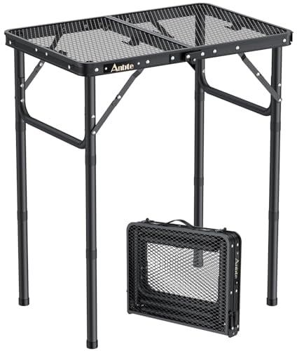 Anbte Campingtisch Klapptisch mit 3 Verstellbare Höhe Grilltisch aus Aluminium 60*40cm Koffertisch mit Metallgitter Tischplatte Leicht und Tragbar Gartentisch Biertisch für Strand Picknick (Schwarz)