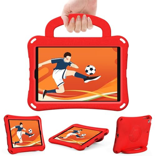 Dteck Kids Case for iPad mini (5th Generation) 2019, iPad mini 4/3/2/1 Case 7.9, Portable Shockproof Hard Case with Handle/Kickstand, Lightweight Protective Sturdy Cute Football Cartoon Cover (Red)