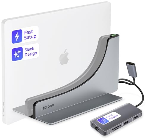 Ascrono Vertical Docking Station Hub Perfect for MacBook Pro 16 (2021-2024, M1, M2, M3, M4 Pro/Max) with Two 4K HDMI Monitor Adapters - 2 Thunderbolt 4 USB-C Ports for Seamless Dual Display