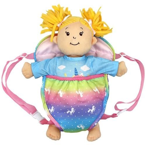 SQAQS Porte-Bébé pour Poupée, Sac à Dos Baby Doll Carrier, en Coton Doux, Convient aux Poupées de 18 Pouces (Rainbow Pony)