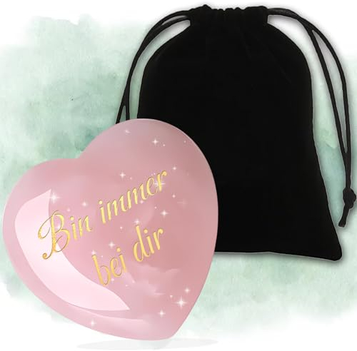 45mm Glücksbringer Herz Rose Quartz Crystal Natural Edelsteine, Geschenke für Frauen Freundin, Bestandene Prüfung Geschenk Bin Immer Bei Dir Glücksbringer Prüfung für Angst zu Lindern