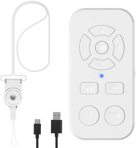 TikTok Scrolling Remote Control for iPhone and Android Smartphones, Bluetooth Page Turner for Kindle App, Camera Photo and Video Clicker for iPhone, and Samsung Neck Strap Included, White