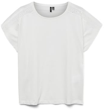 VERO MODA Damen T-Shirt Trendiges Rundhals Top mit Stickerei Spitze