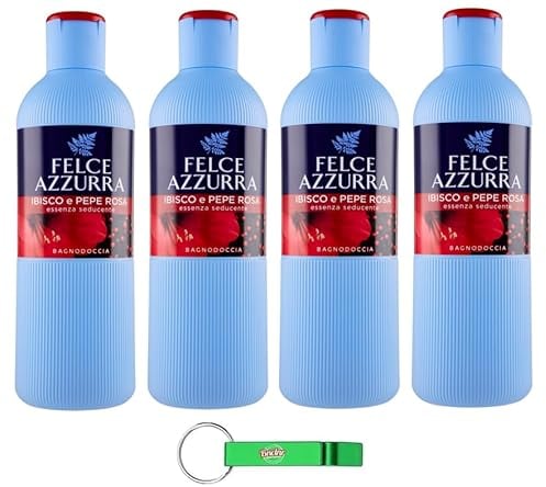 Felce Azzurra Bagnodoccia, Ibisco e Pepe rosa, set di 4 panni per il corpo, gel doccia ibisco e pepe rosa, profumo inconfondibile, 650 ml + portachiavi Beni Culinari