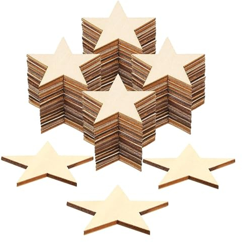 ENLACE 50 Stück Holzsterne Deko, Holzsterne zum Basteln und Dekorieren, 5cm Sterne Basteln, Holzsterne Blank Holz Stern Scheiben, für Weihnachtsdeko, DIY-Dekorationen, Hochzeitsdekoration