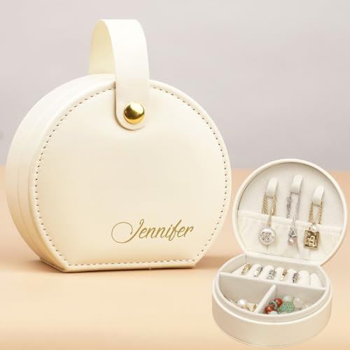 iDIY Personalisierte Geschenke mädchen Schmuckkästchen personalisiert- schmuckkästchen mädchen mit Name Initialen, Geburtstagsblume Geburtstag-, Geschenk für Mädchen Freundin Name-Weiß