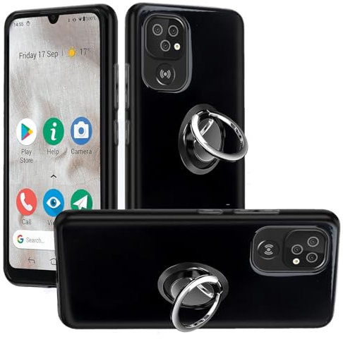HuiYouMY 2-in-1 Case + Phone holder Ring Compatible with Doro 8100/8100 Plus/Doro 8200 Cover for Doro 8100/8100 Plus/Doro 8200, Slim Fit Soft TPU Shockproof Anti-Scratch Phone Case Cover - Black