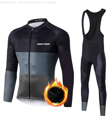 UGLY FROG 24ZRTZ01 Radtrikot Set Herren mit Sitzpolster Langarm Trägerhose Radhose Elastische Schnell Trocknend Fahrrad Trikot für Radfahren MTB Jogging Winter M