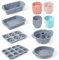 Nchdewui Nonstick Silicone Bakeware Set, Cake Bread Pan Muffin Cupcake Tray, 30 Pcs Baking Cake Mould, Heat Resistant Bakeware Utensils Mold Tools Kit for DIY Loaf Bread Cheesecake (Grey)