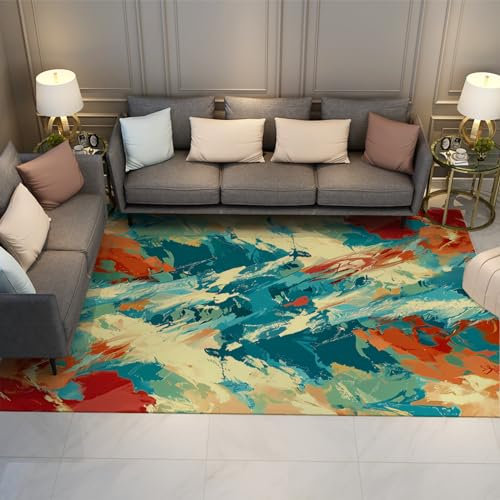 UERWOWELL Abstract Washable Area Rugs Non Slip Kitchen Runner Rug Lightweight Ultra Thin Rug to Fit Under Door Easy Care Entrance Door Mat 160x230cm