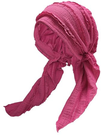 ZLYC Damen Chemo Turban Mütze Vorgebundenes Kopftuch Headwraps Leichte Hut(Rüsche Hot Pink),Einheitsgröße