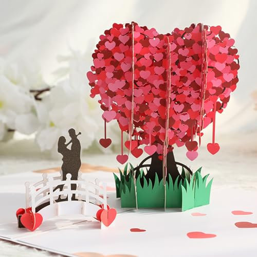 Pop Up Carte 3D, Carte Anniversaire Mariage, 3D Arbre D'amour Sakura Carte, Carte Mariage 3D avec Enveloppe Couple Romantique pour Saint-Valentin Anniversaire Noël Mariage Nouvel An