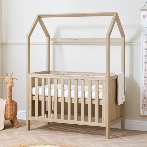 Tutti Bambini Mini Baby House Bed - 3-in-1 Baby Cot Bed, Toddler Bed & Toddler Sofa, House-Shaped Baby Bed with 3 Mattress Height Levels, Cot with Protective Teething Rails, Harvest Oak (120 x 60 cm)