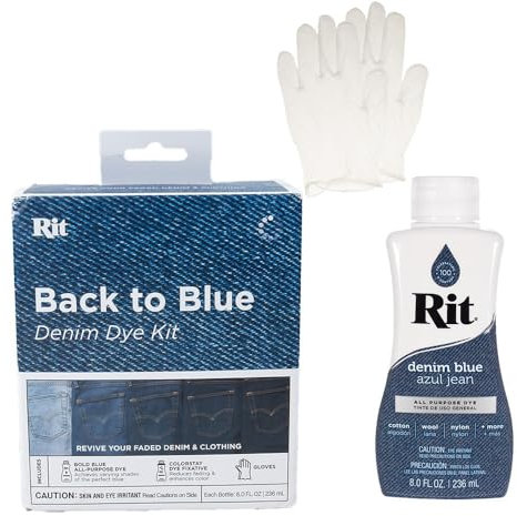 Rit Dye Back to Blue Bundle - Enthält Standard Back to Blue Kit + 237 ml Denim Blue Rit Dye Liquid & zusätzliche Kunststoffhandschuhe
