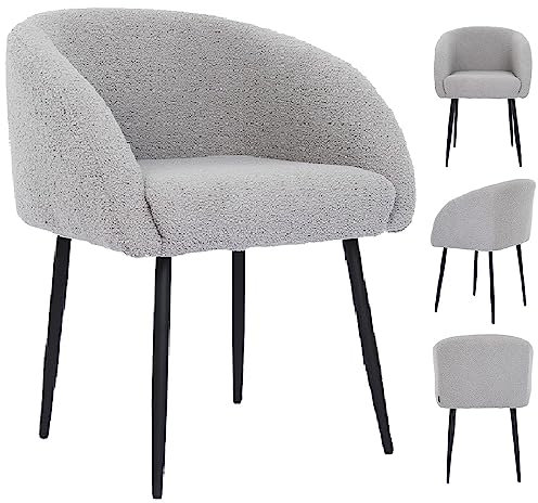 Mingone Sessel Wohnzimmer Loungesessel Lammwolle Polsterstuhl Armlehnstuhl für Schlafzimmer Ohrensessel Lounge- & Cocktailsessel Modern Sessel & Stühle mit Metallbeinen Last bis 120 kg, Hellgrau