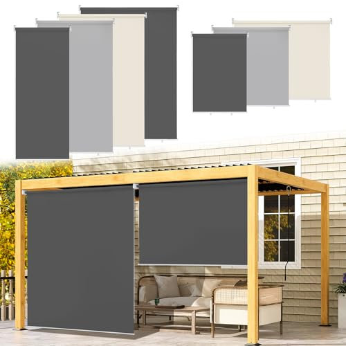 Ikodm Lot de 2 Stores verticaux extérieurs de 180 x 240 cm, pour balcon, ombrage intérieur et brise-vue, gris foncé