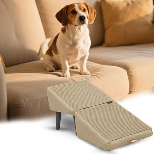 Escalera plegable para mascotas, escalera para perros pequeños, escalera para perros de 25 cm de alto, escalera para gatos, rampa para perros para cama, sofá, silla, sofá y coche (albaricoque, L, 1)