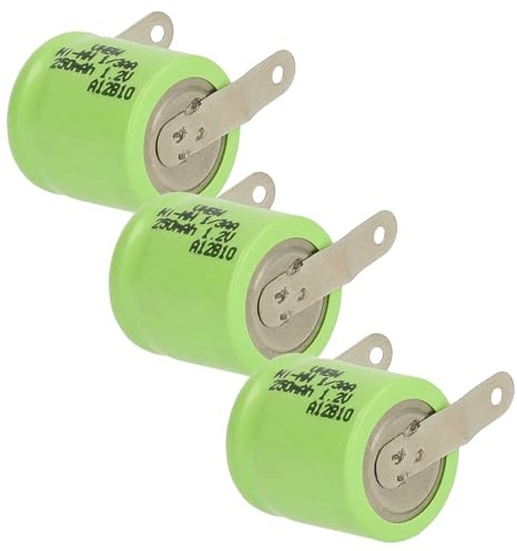 vhbw 3X Akku Ersatz für 1/3AA für Modellbau (250mAh, 1,2V, NiMH, Grün, mit Lötfahne (U))