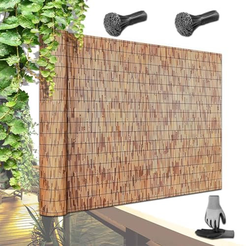 Bambuszaunrollen Schilfrohr-Zaun 0,3-1,8m Höhe Balkon Sichtschutz Natürliches Bambus Matten Wetterfest/UV-Schutz Mit 200 Zip Ties Witterungsbeständiger Balkon Sichtschutz
