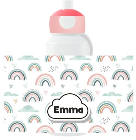 Mepal Personalisierte Trinkflasche mit Namen - Wasserflasche für Kinder Pop-up Campus - Regenbogen - Auslaufsichere Flasche für Schule - BPA-frei & Spülmaschinenfest - 400 ml - Kleine Regenbogen