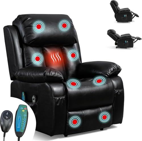 Blisswood Heated Recliner Armchair | Electric Auto Reclining Sofa Chair | 8-Point Massage & Heat Function | Sofa Recliner Armchair with Extended Footrest & Dual Cup Holders for living room (Black)