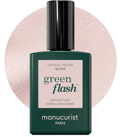 Manucurist Green Flash Gloss Iridescent White LED Gel Nail Polish | LED gel polish and semi-permanent nail varnish, UV nail lamp compatible. 12-free, bio-sourced, vegan, Made in France, 15 ml