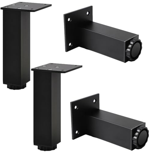 Générique Pieds de Meubles Pieds de Table Noirs Mats, Lot de 4, Carrés, Hauteur Réglable de 6 à 40 cm, pour Table Basse, TV, Commode, Table de Chevet, en Alliage Aluminium, 25 cm
