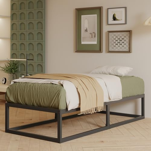 EMODA 3ft Single Bed Frame 36cm High with Steel Slats Support, 90x190cm Heavy Duty Metal Bed Frame Single Solid Platform, Noise Free, Easy Assembly, Black