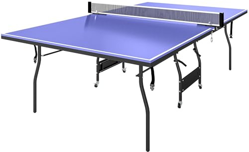 SPORTNOW Bordtennisbord vikbart mellanstort bordtennisbord med rulle bordtennisnät 3 bollar 12 mm bordsskiva väderbeständig ping pong bord för utomhus inomhus 274 x 152,5 x 76 cm blå