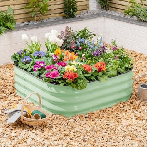 CHRISTOW Square Raised Garden Bed, Sage Green, 90cm x 90cm | Galvanised Steel Construction, Raised Design for Healthy Growth, Open Base for Drainage, Removable Protective Rubber Rim